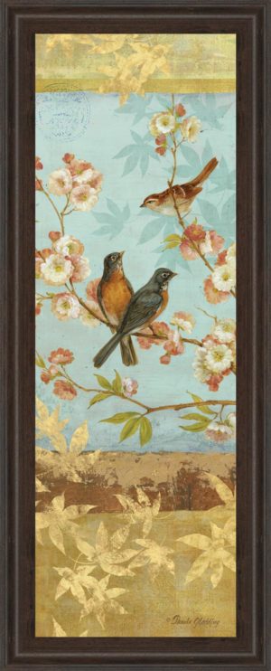 18 in. x 42 in. “Robins & Blooms Panel” By Pamela Gladding Framed Print Wall Art