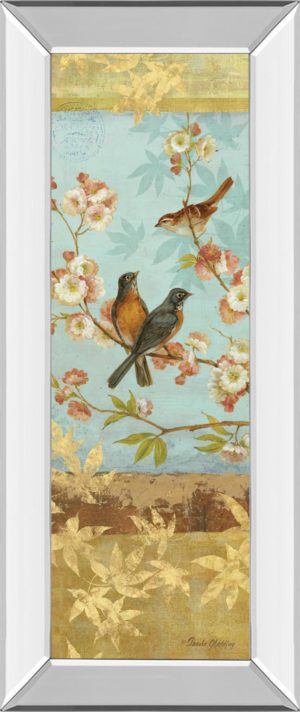 18 in. x 42 in. “Robins & Blooms Panel” By Pamela Gladding Mirror Framed Print Wall Art