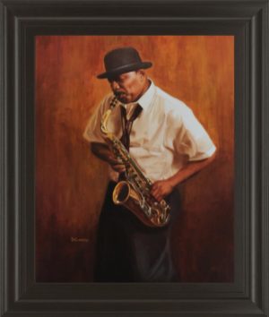 22 in. x 26 in. “Sax Player Framed Print Wall Art