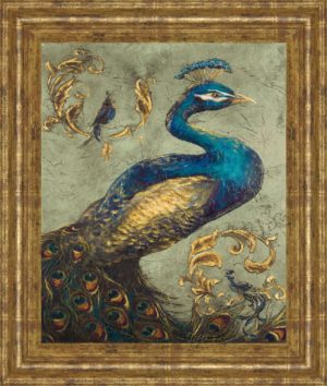 22 in. x 26 in. “Peacock On Sage I” By Tiffany Hakimipour Framed Print Wall Art