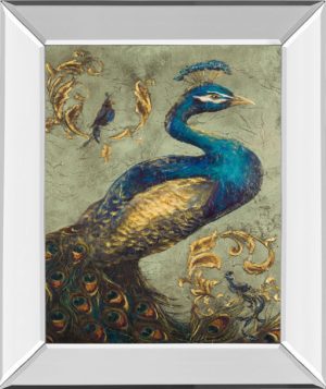 22 in. x 26 in. “Peacock On Sage I” By Tiffany Hakimipour Mirror Framed Print Wall Art