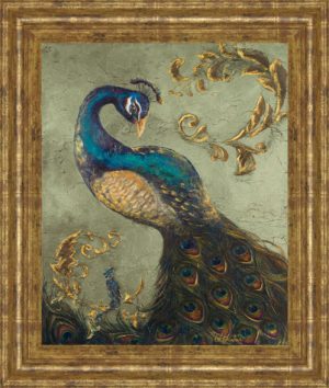 22 in. x 26 in. “Peacock On Sage Il” By Tiffany Hakimipour Framed Print Wall Art