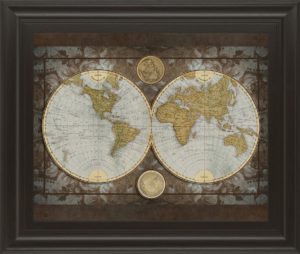 22 in. x 26 in. “World Map” By Elizabeth Medley Framed Print Wall Art