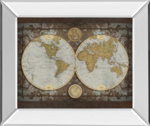 22 in. x 26 in. “World Map” By Elizabeth Medley Mirror Framed Print Wall Art
