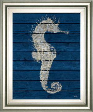 22 in. x 26 in. “Antique Seahorse On Blue I” By Patricia Pinto Framed Print Wall Art