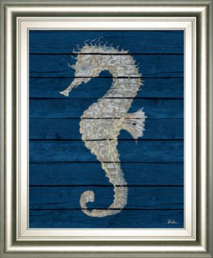 22 in. x 26 in. “Antique Seahorse On Blue Il” By Patricia Pinto Framed Print Wall Art
