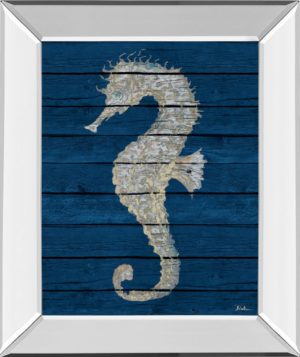 22 in. x 26 in. “Antique Seahorse On Blue Il” By Patricia Pinto Mirror Framed Print Wall Art