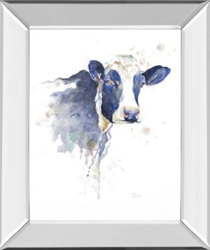 22 in. x 26 in. “Watercolor Blue Cow” By Patricia Pinto Mirror Framed Print Wall Art