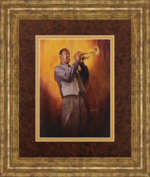 34 in. x 40 in. “Trumpet Man” By Delancy Framed Print Wall Art