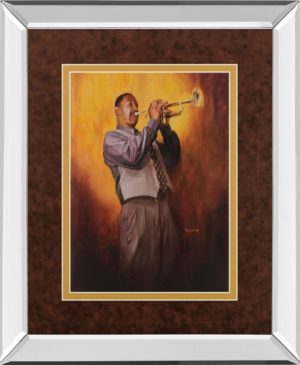 34 in. x 40 in. “Trumpet Man” By Delancy Mirror Framed Print Wall Art