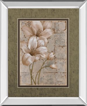 34 in. x 40 in. “Lilies On Silver I” By Vivian Flasch Mirror Framed Print Wall Art
