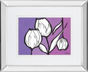 34 in. x 40 in. “Flowers In Unity – Purple” By David Bromstad Mirror Framed Print Wall Art