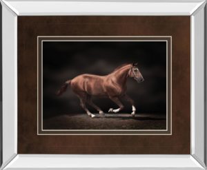 34 in. x 40 in. “Stallion On Black” By Edoma Photo Mirror Framed Print Wall Art