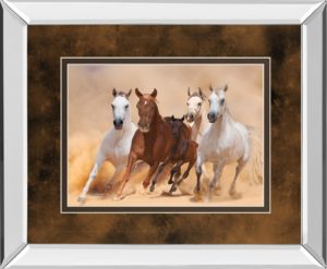 34 in. x 40 in. “Horses In Dust” By Loya_Ya Mirror Framed Print Wall Art