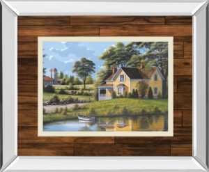 34 in. x 40 in. “Yellow House” By Saunders Mirror Framed Print Wall Art