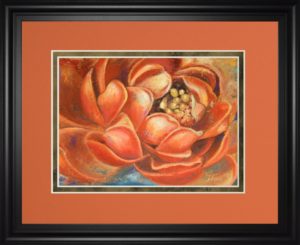 34 in. x 40 in. “Red Lotus I ” By Patricia Pinto Framed Print Wall Art