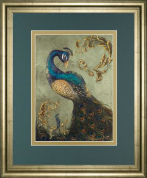 34 in. x 40 in. “Peacock On Sage Il” By Tiffany Hakimipour Framed Print Wall Art