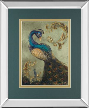 34 in. x 40 in. “Peacock On Sage Il” By Tiffany Hakimipour Mirror Framed Print Wall Art