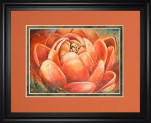 34 in. x 40 in. “Red Lotus Il” By Patricia Pinto Framed Print Wall Art