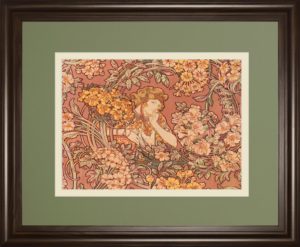 34 in. x 40 in. “Redhead Among Flowers” By Alphonse Mucha Framed Print Wall Art