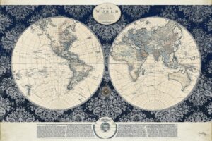 FRAMED SMALL – BLUE MAP OF THE WORLDELIZABETHMEDLEY