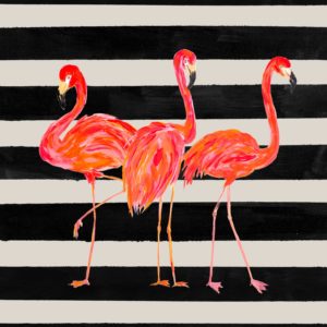 Fondly Flamingo Trio Square on Stripe by Julie DeRice (FRAMED)(SMALL)